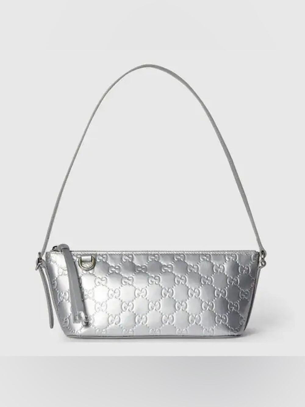 Gucci GG Emblem Metallic Silver Shoulder Bag